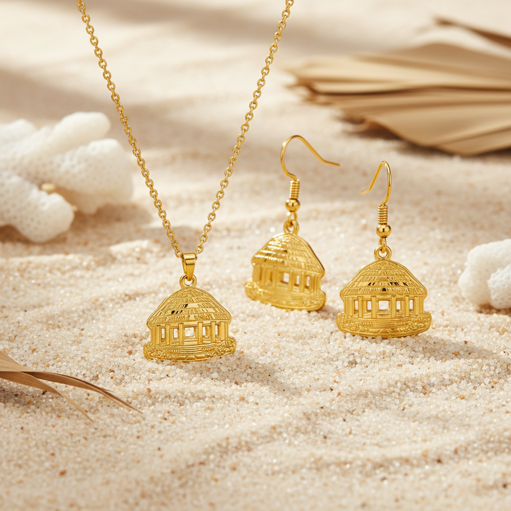 Fale Heritage Set with Pacific Background